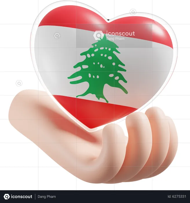 Coeur Soins Des Mains Drapeau Du Liban Flag 3D Icon