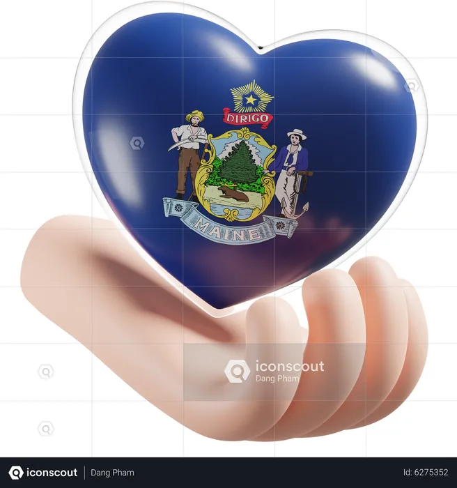 Coeur, Soins Mains, Drapeau, De, Maine Flag 3D Icon