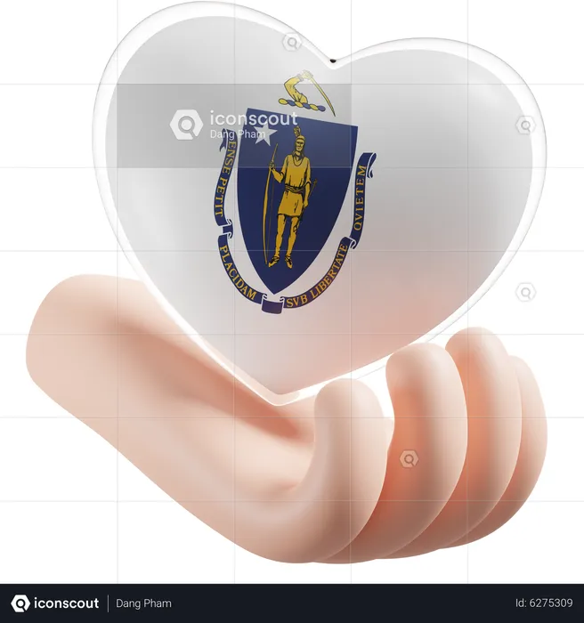 Coeur, Soins Mains, Drapeau, De, Massachusetts Flag 3D Icon