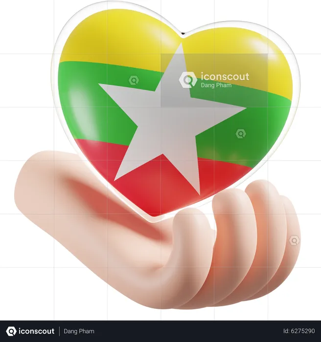Coeur Soins Des Mains Drapeau Du Myanmar Flag 3D Icon