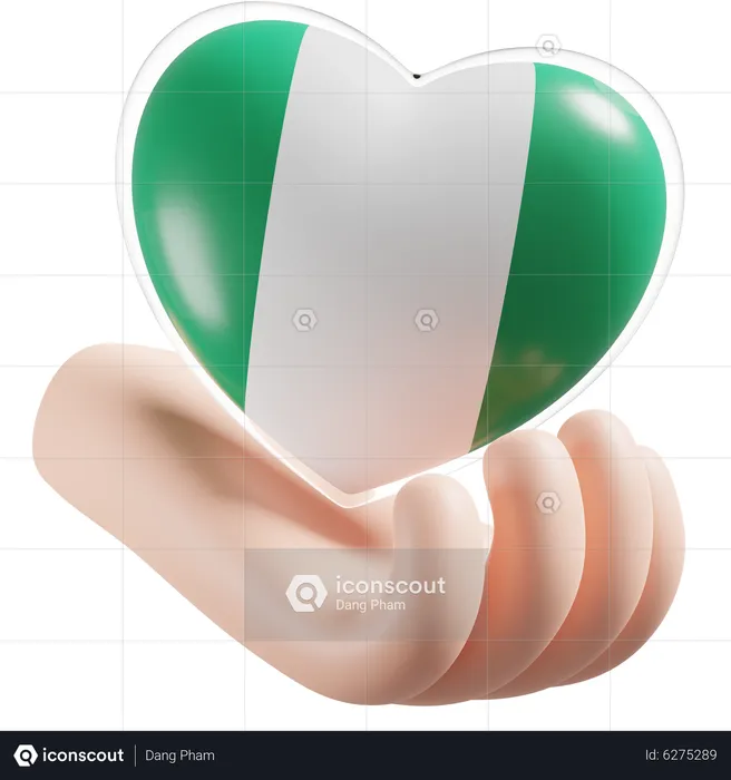 Coeur, Soins Des Mains, Drapeau Du Nigéria Flag 3D Icon