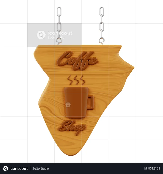 Coffe Shop Wood Sign  3D Icon