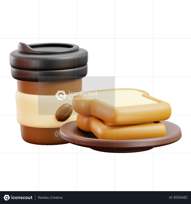 Coffee And Bread  3D Icon