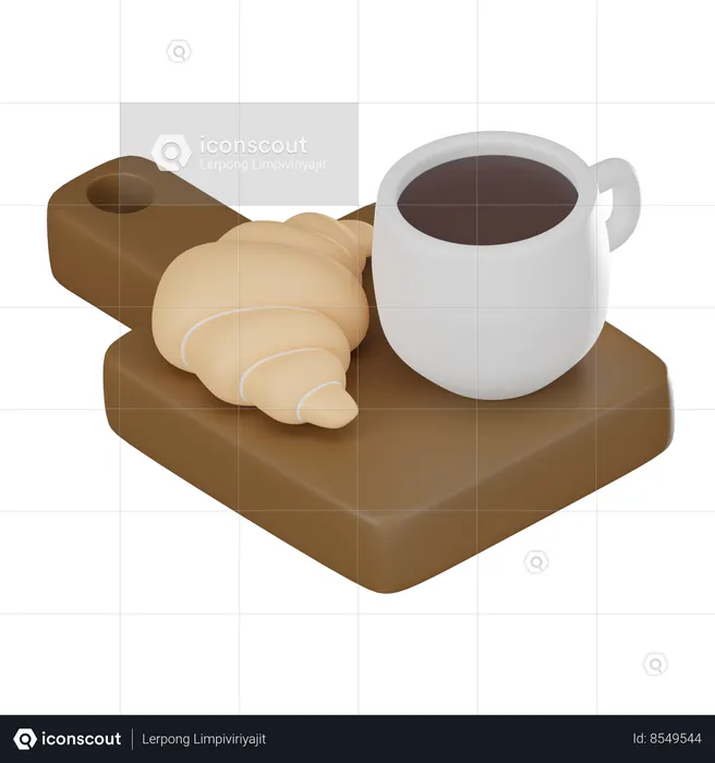 Coffee And Croissant  3D Icon