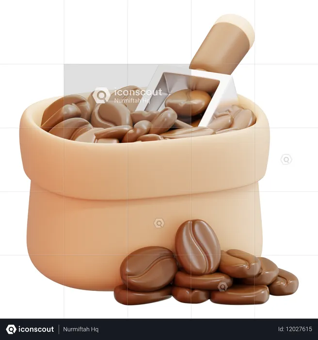 Coffee Beans A Container With Scoop  3D Icon