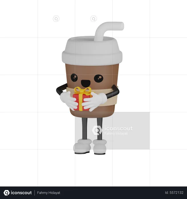 Coffee Cup Holding Gift  3D Illustration
