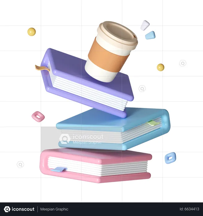 책에 커피 컵  3D Icon