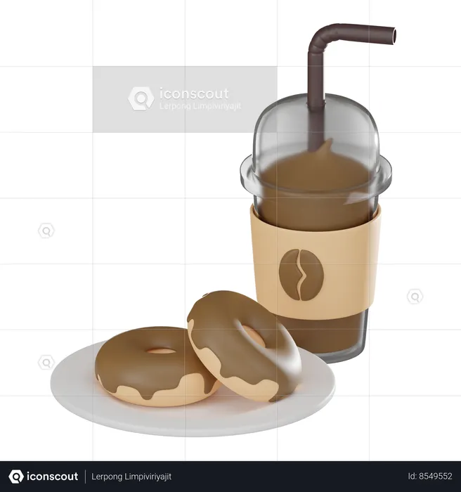Coffee Frappe And Donut  3D Icon