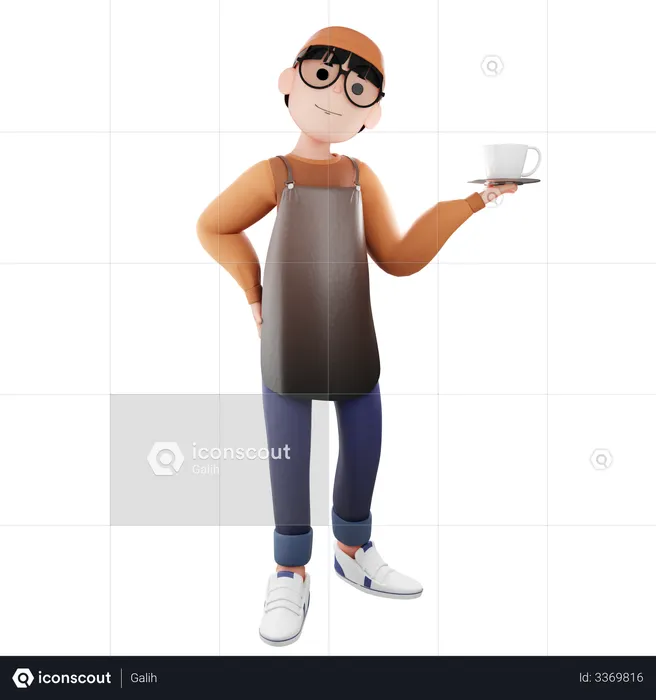 Coffee Maker holding coffee cup  3D Illustration