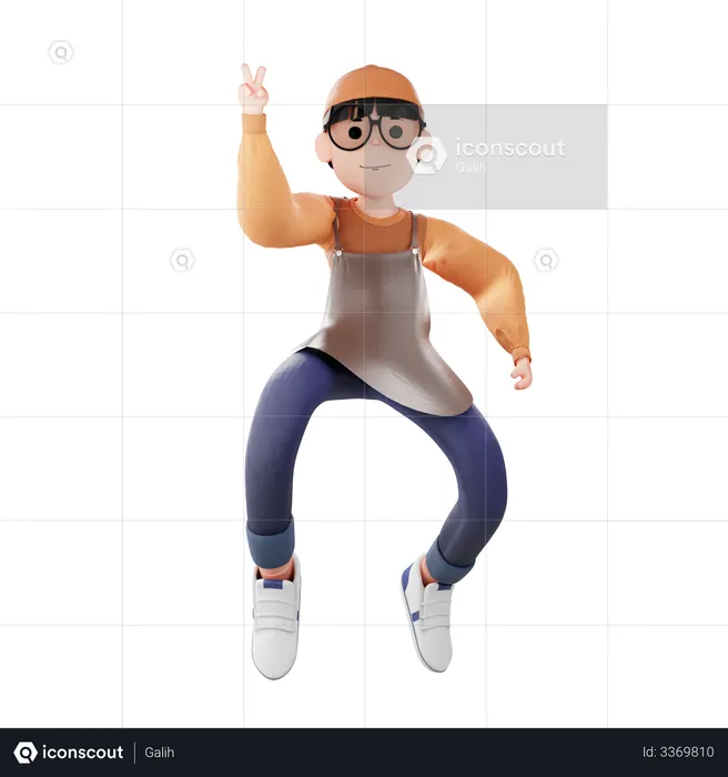 Coffee Man doing victory sign  3D Illustration