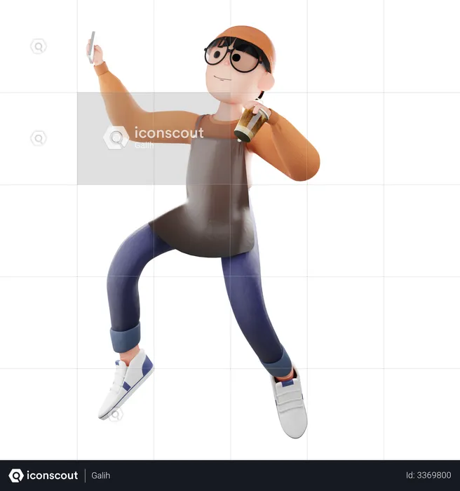Coffee Man taking selfie with coffee cup  3D Illustration