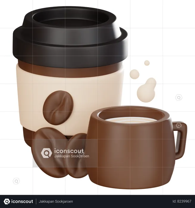 Coffee Paper Cup And Coffee Mug  3D Icon