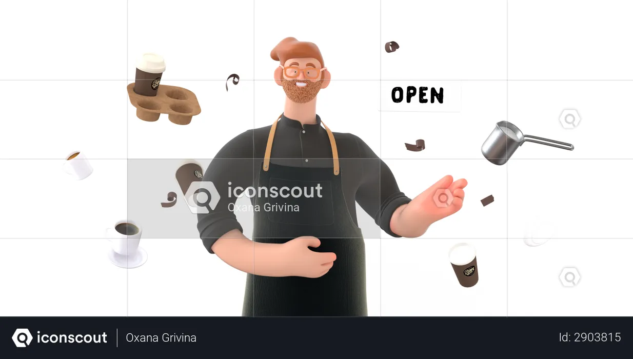 Coffee shop owner  3D Illustration
