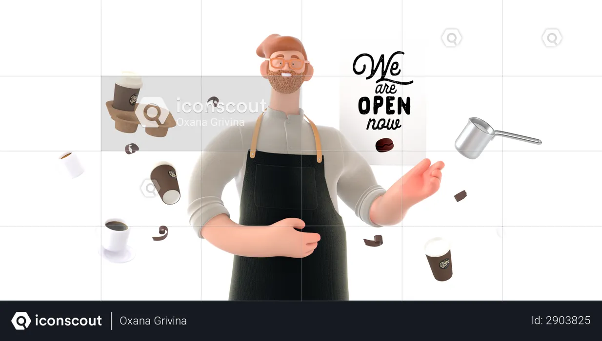 Coffee shop owner  3D Illustration