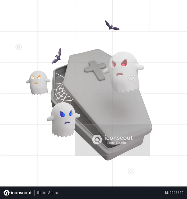 Coffin With Ghost  3D Icon