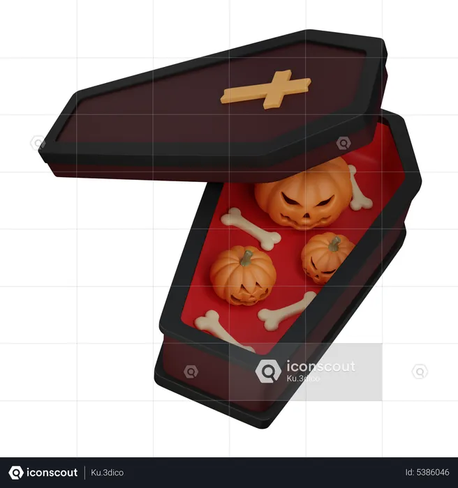 Coffin with pumpkin and bones  3D Icon