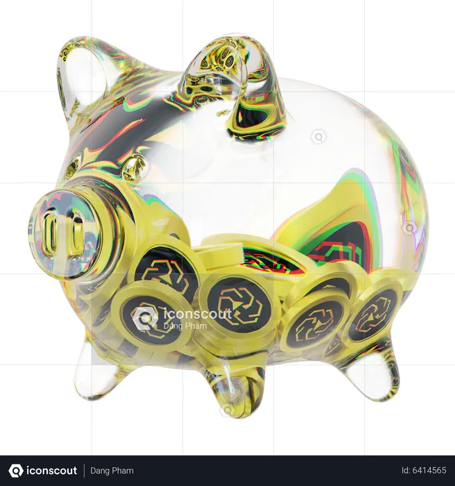 Cofrinho de vidro transparente Leo com pilhas decrescentes de moedas criptográficas  3D Icon
