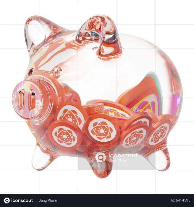 Cofrinho de vidro transparente Sxp com pilhas decrescentes de moedas criptográficas  3D Icon