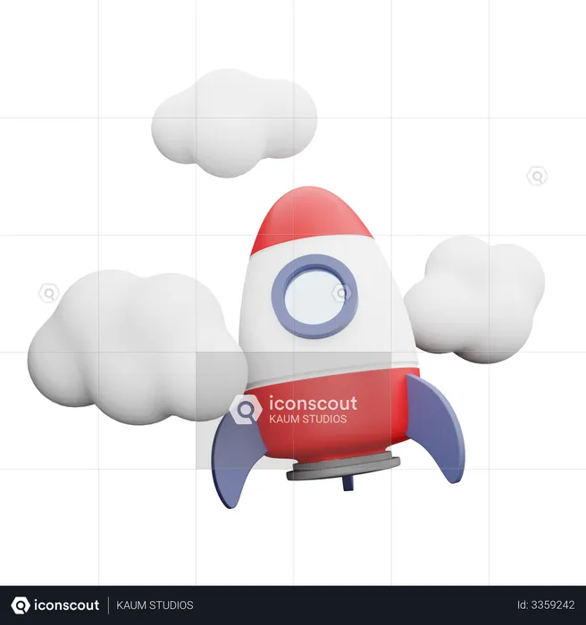 Cohete en las nubes  3D Illustration