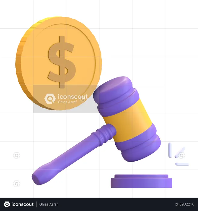 Coin dollar with gavel for Auction  3D Illustration