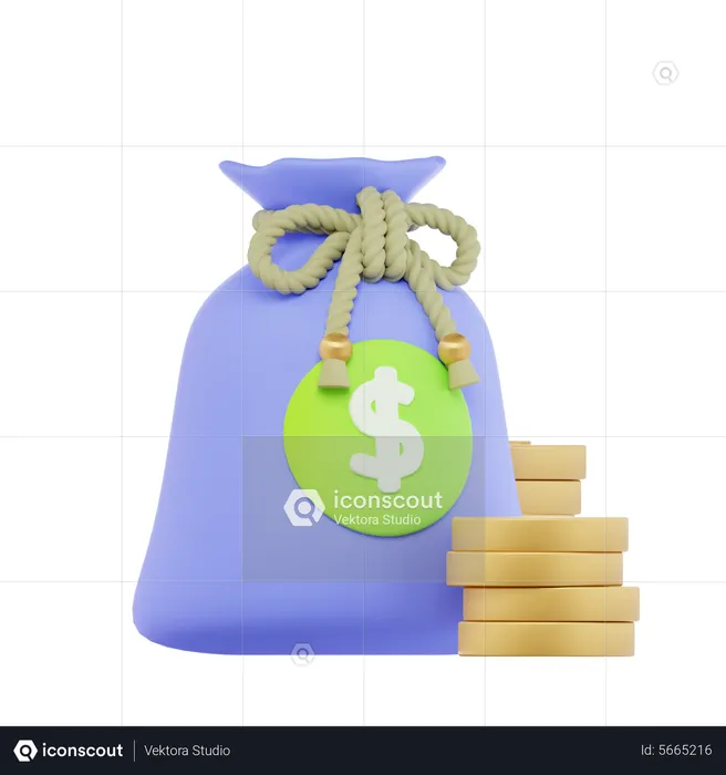 Coins And Money Bag  3D Icon