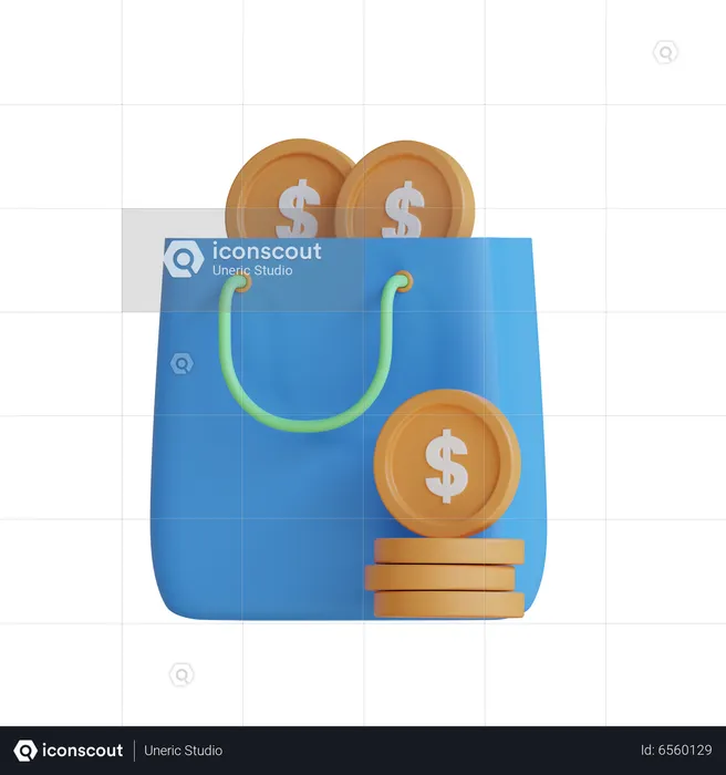 Coins In Bag  3D Icon