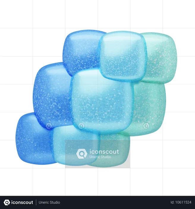 Cojines abstractos con purpurina apilados en tonos azules y menta  3D Icon