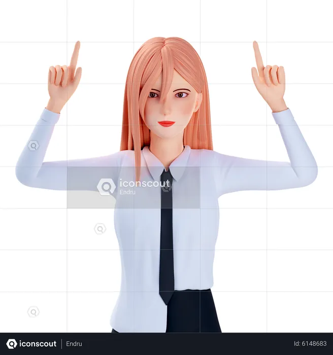 Colegiala apuntando hacia arriba usa ambas manos  3D Illustration