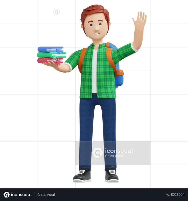 College boy holding book  3D Illustration