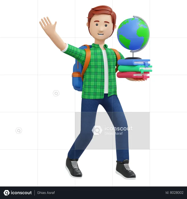 College boy holding book and globe  3D Illustration