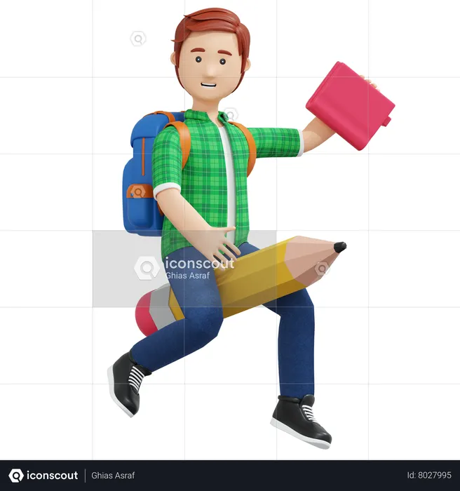 College boy learning  3D Illustration