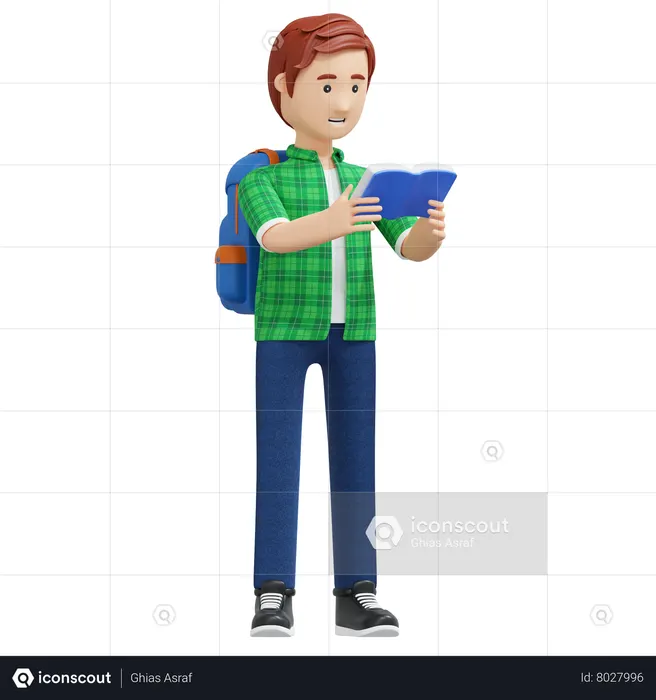College boy reading book  3D Illustration