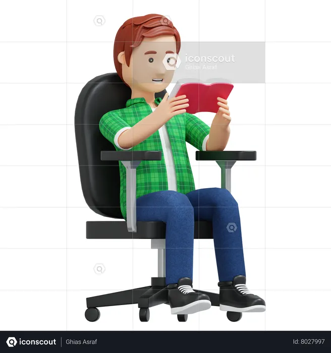 College boy reading book  3D Illustration