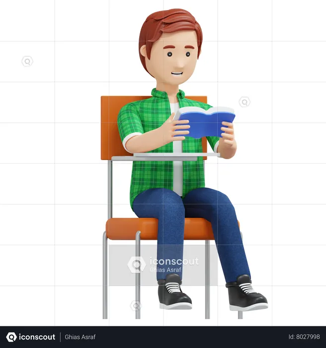 College boy reading book  3D Illustration