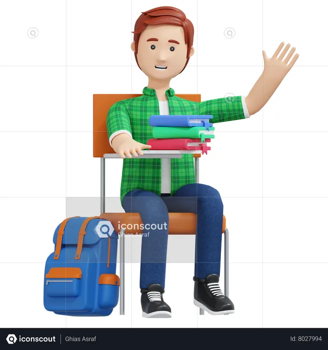 College boy sitting in classroom chair  3D Illustration