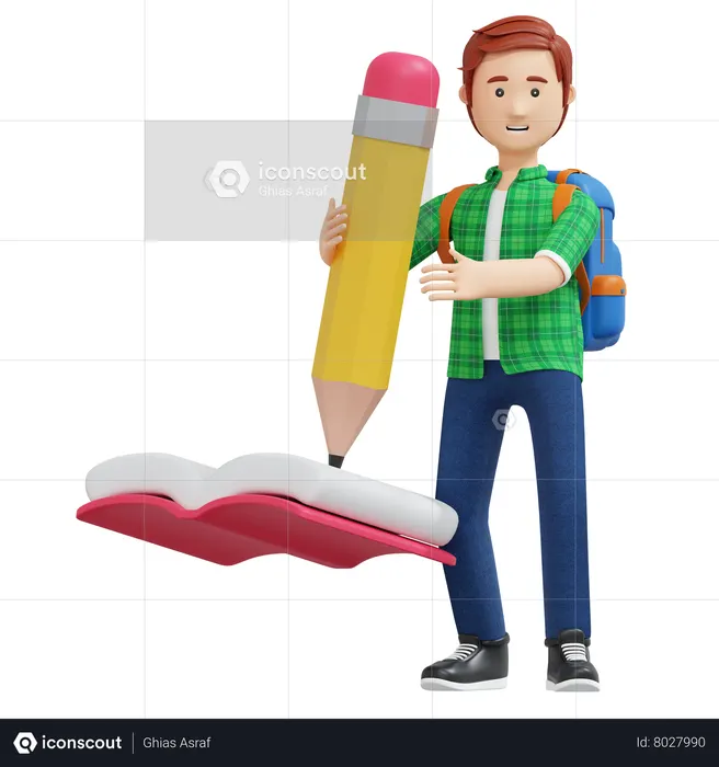 College boy writing book  3D Icon