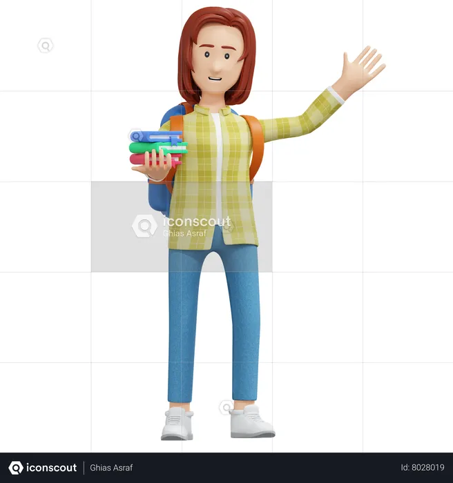 College girl holding book  3D Illustration