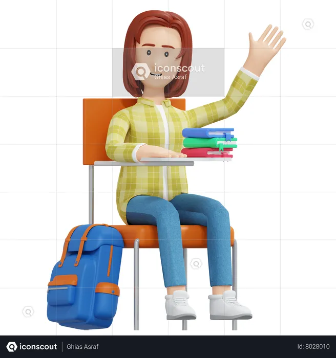 College girl sitting in chair  3D Illustration
