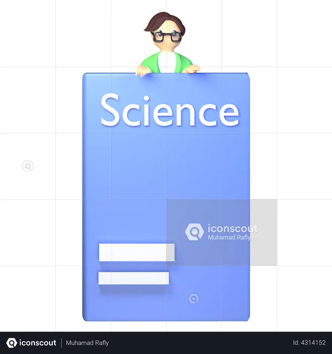 College student hanging behind in science book  3D Illustration