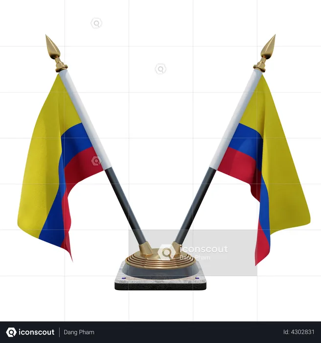 Colombia Double Desk Flag Stand Flag 3D Illustration