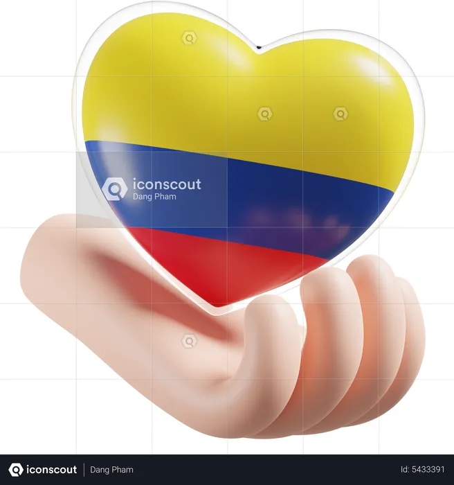 Colombia Flag Heart Hand Care Flag 3D Icon