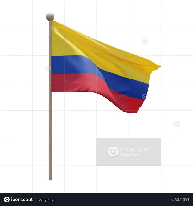 Colombia Flagpole Flag 3D Icon