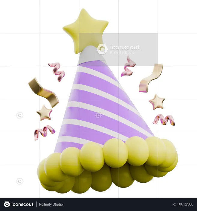 Colorful Party Hat With Star  3D Icon
