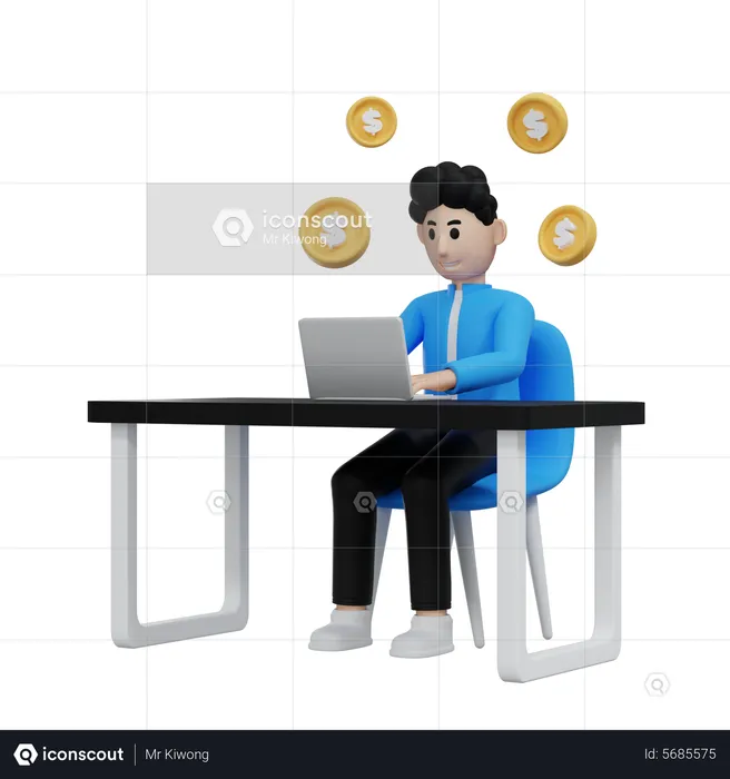 Comerciante trabajando en la computadora portátil  3D Illustration