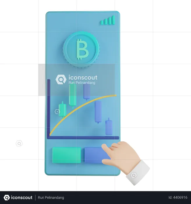 Comercio de Bitcoin mediante aplicación móvil  3D Illustration
