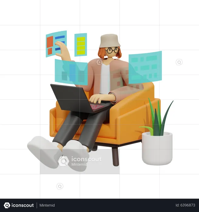 Comfortable and Connected Sofa Work Lifestyle  3D Illustration