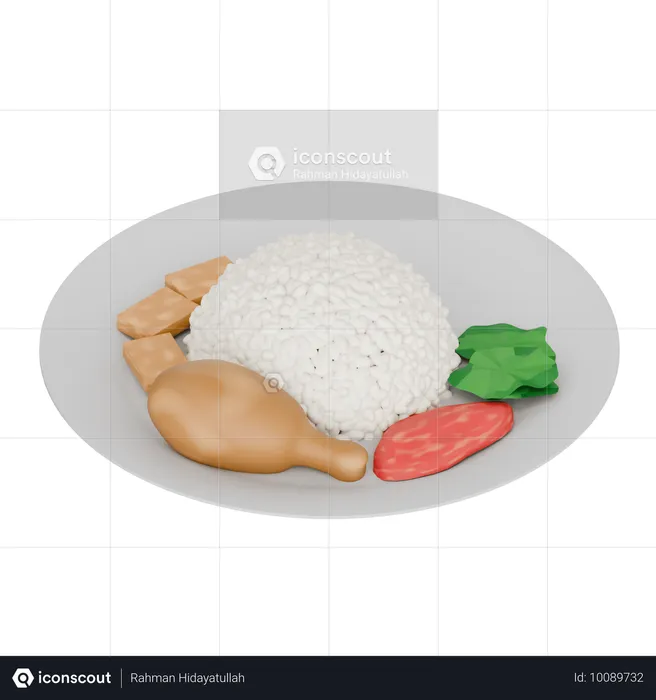 Pecel De Pollo De Comida Indonesia En Un Plato  3D Icon