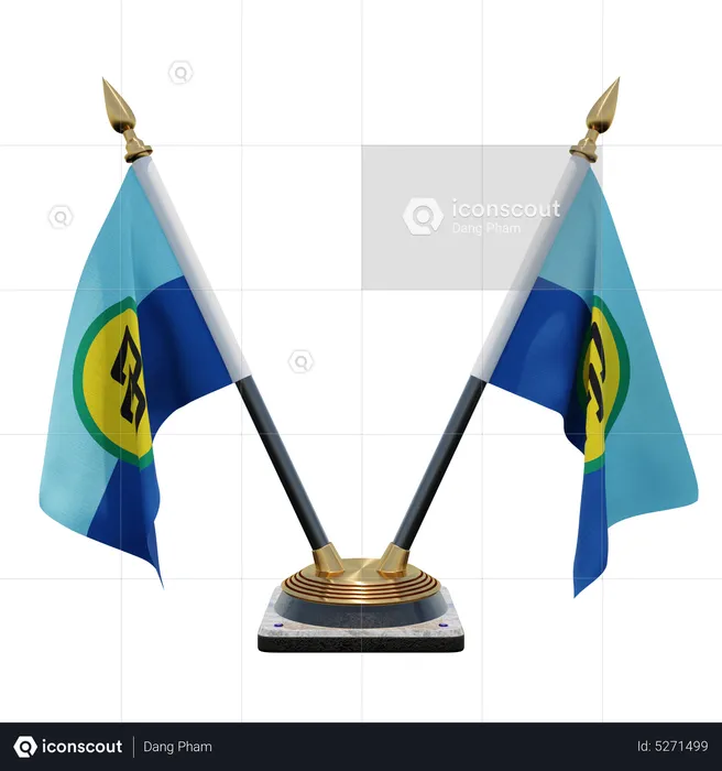 Support de drapeau de bureau double (V) de la communauté des Caraïbes Flag 3D Icon