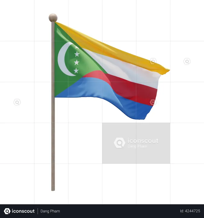 Comoros Flagpole Flag 3D Illustration