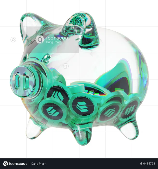 Comp Clear Glass Piggy Bank With Decreasing Piles Of Crypto Coins  3D Icon